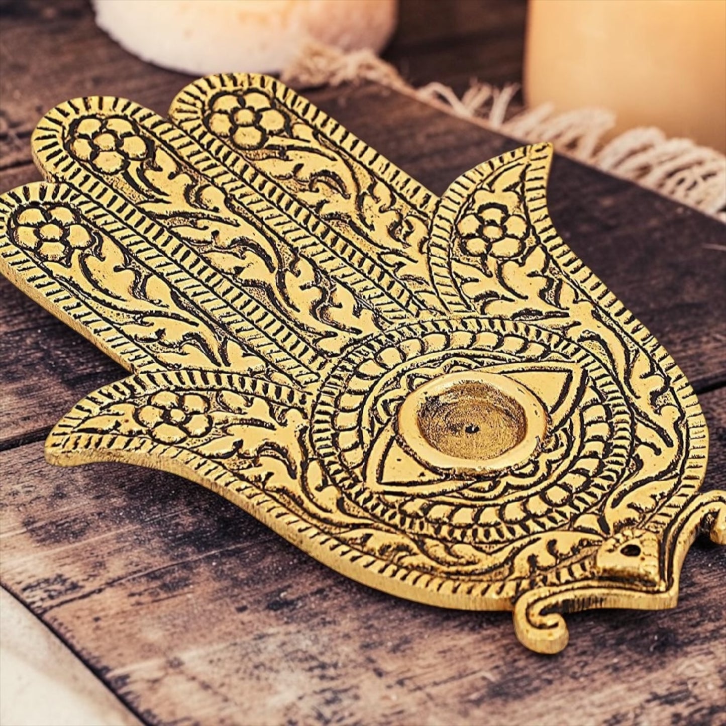 Gold Hamsa Hand Incense Holder