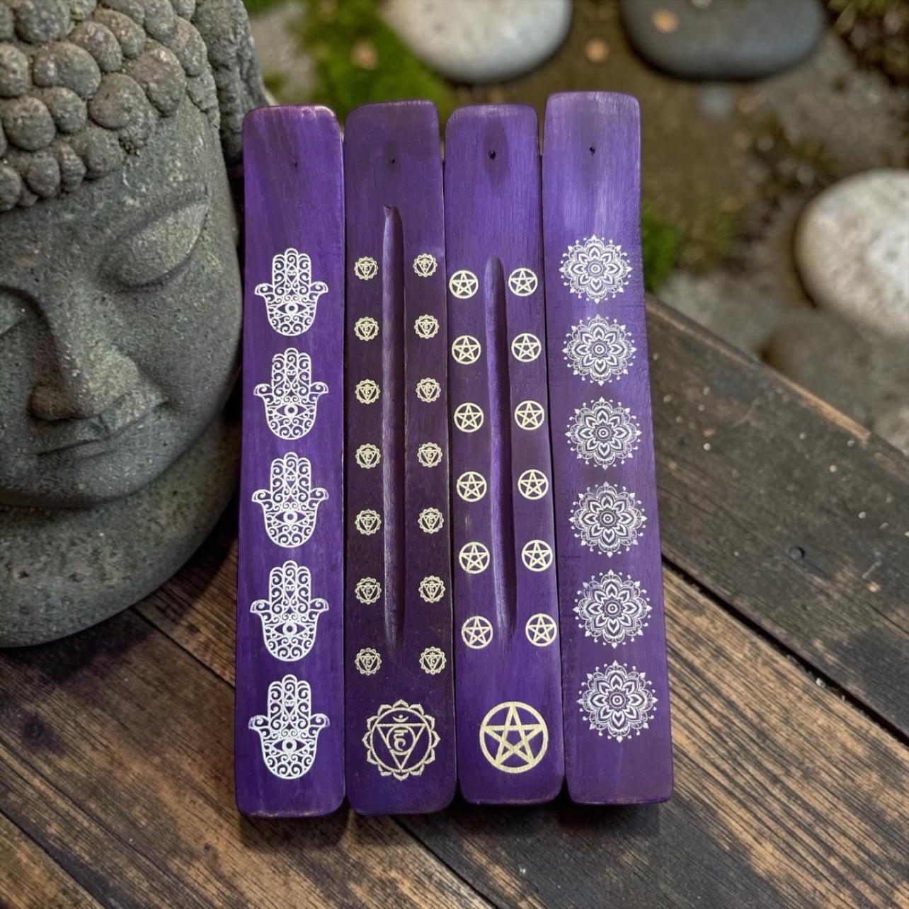 Handmade Purple Wooden Incense Holders, Assorted Designs