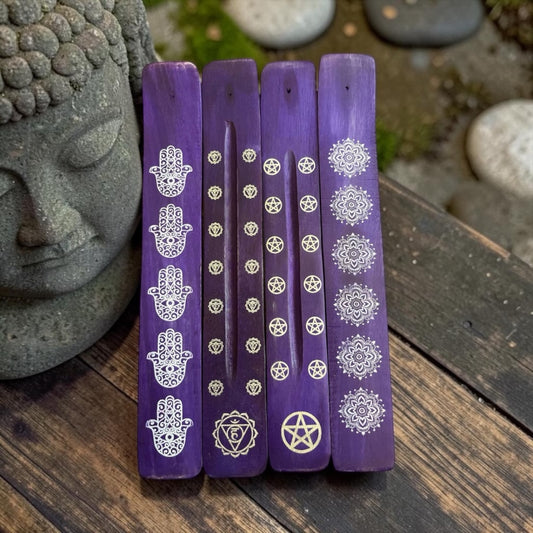 Handmade Purple Wooden Incense Holders, Assorted Designs